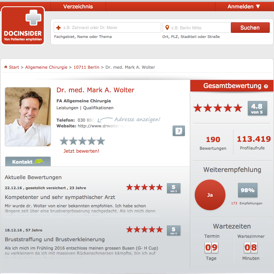 Dr. Mark. A. Wolter bei DocInsider – von Patienten empfohlen